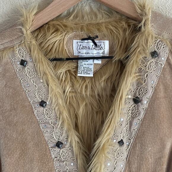 Vtg Penny Lane Leather Vest XL Studded Faux Fur Embellished Rhinestones Y2K 90s - Picture 2 of 6